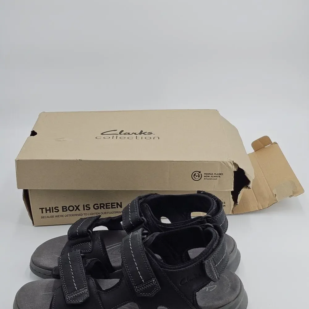 Mens Clarks Walkford Walk Sandals - Black Leather 10.5 W New NWT